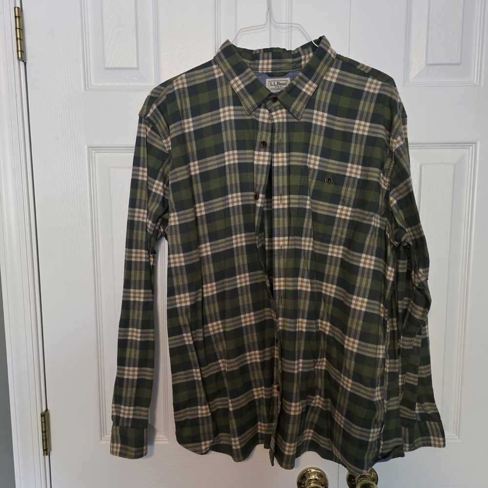 L.L. Bean Olive and Cream Plaid Men's Shirt